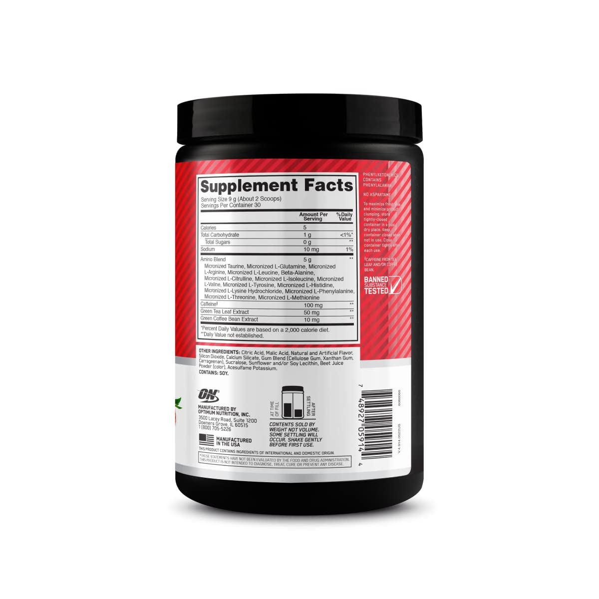 Optimum Nutrition Amino Energy dissolving in water for quick hydration.