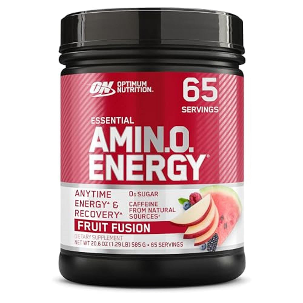 Optimum Nutrition Amino Energy Fruit Fusion packaging for quick energy and amino support.