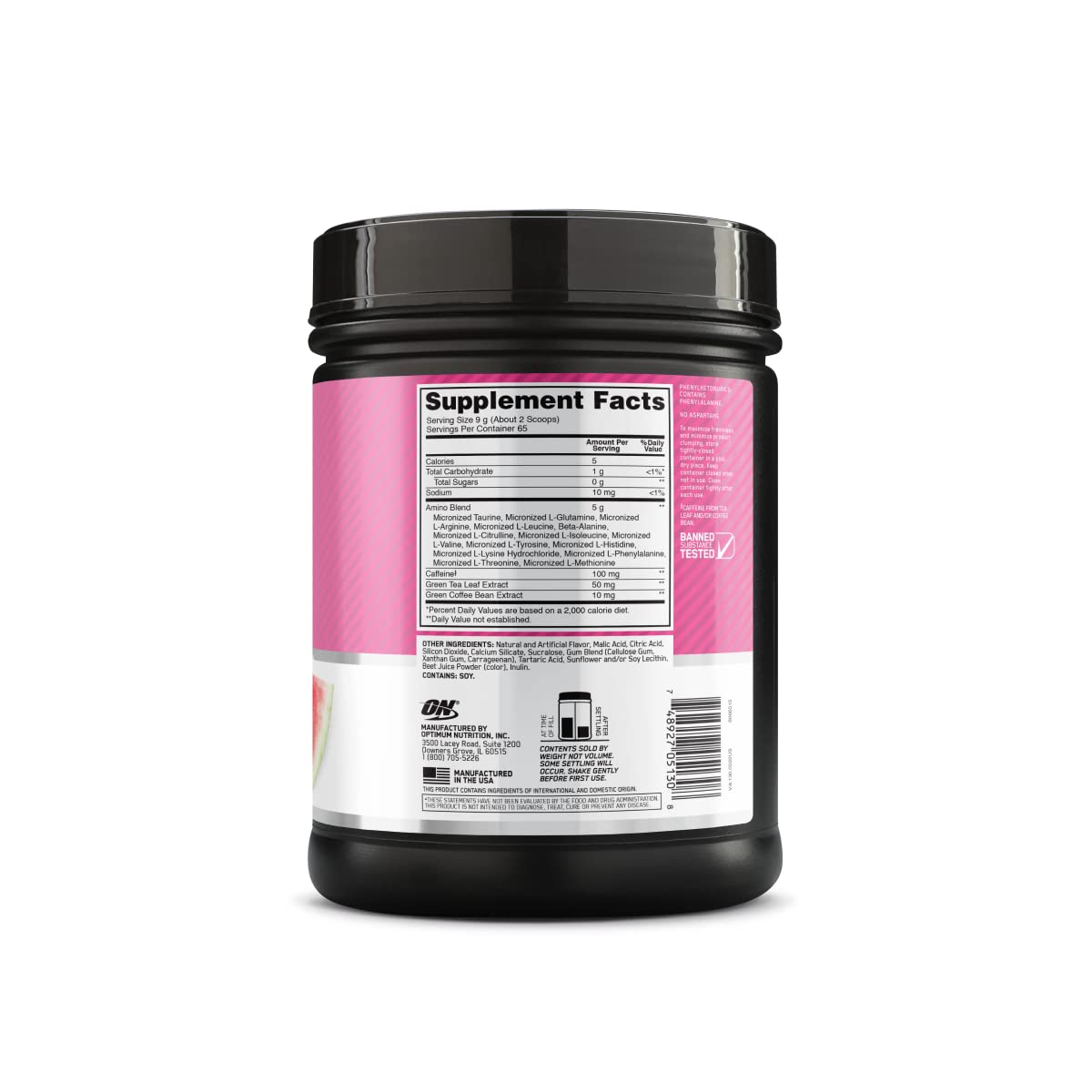 Optimum Nutrition Amino Energy glass being stirred with powder