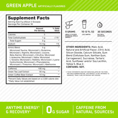 Optimum Nutrition Amino Energy mixed in water delivers refreshing green apple flavor.