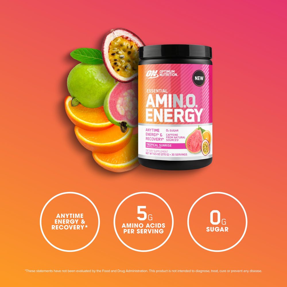 Optimum Nutrition Amino Energy caffeine-boosted formula provides sustained energy and focus.