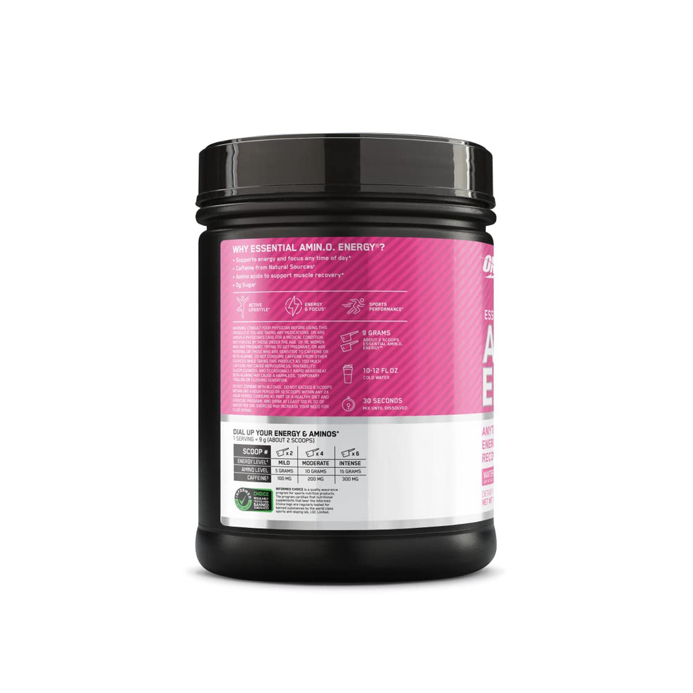 Optimum Nutrition Amino Energy label close-up with caffeine note