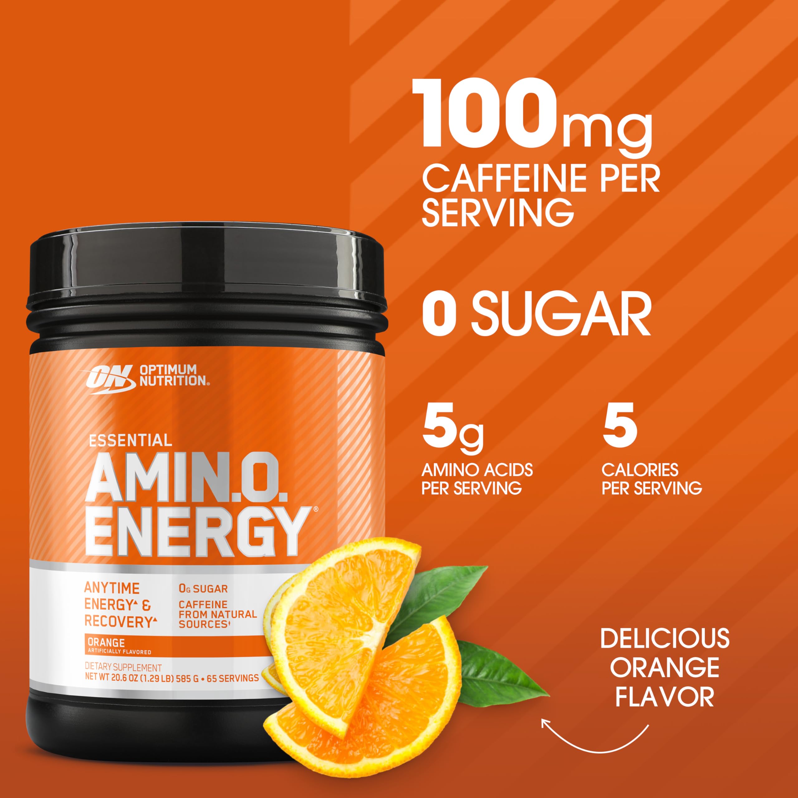 Optimum Nutrition Amino Energy Orange Cooler tub showing labeled blend