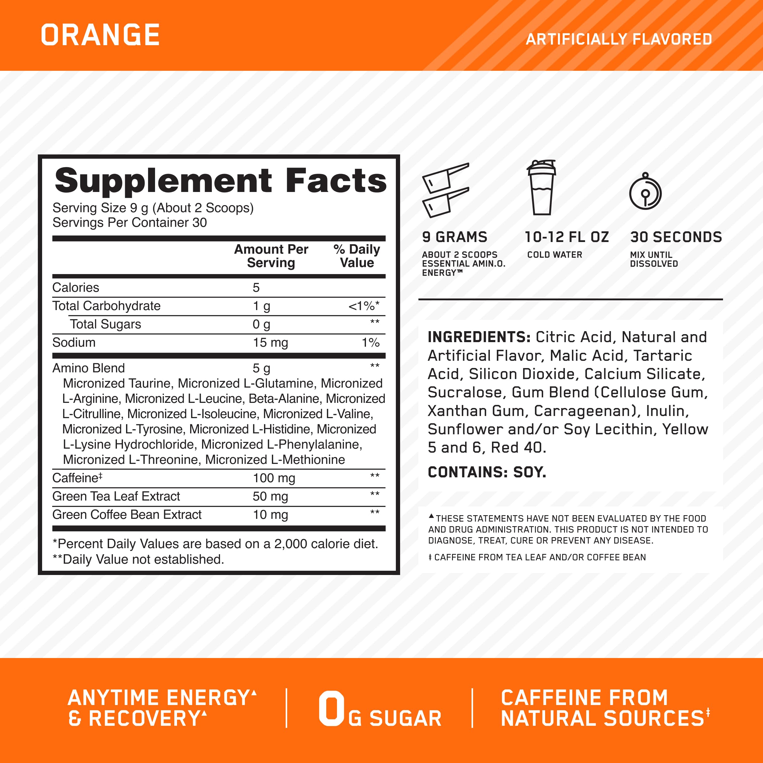 Optimum Nutrition Amino Energy packaging on shelf for easy selection.