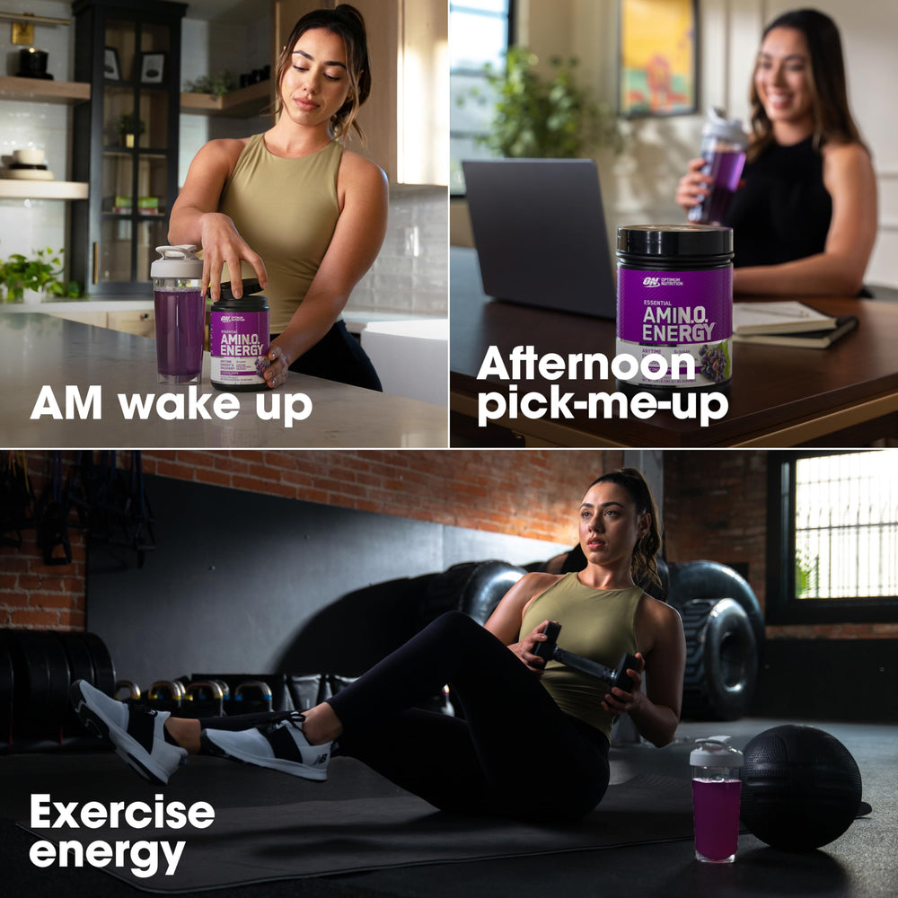 Optimum Nutrition Amino Energy scoop dispenses powder for a workout boost