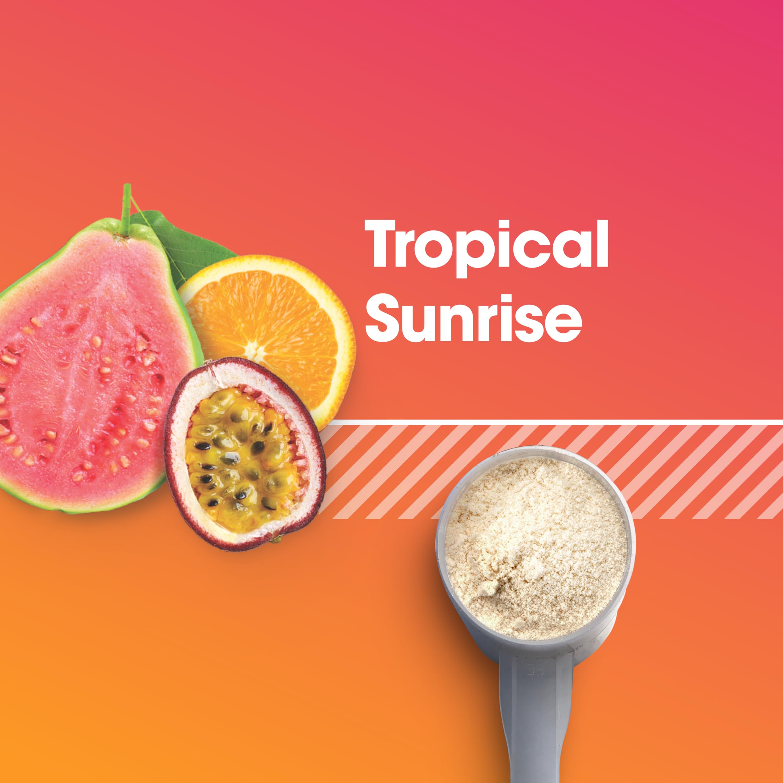 Optimum Nutrition Amino Energy Tropical Sunrise tub ready for quick mixing during routines.