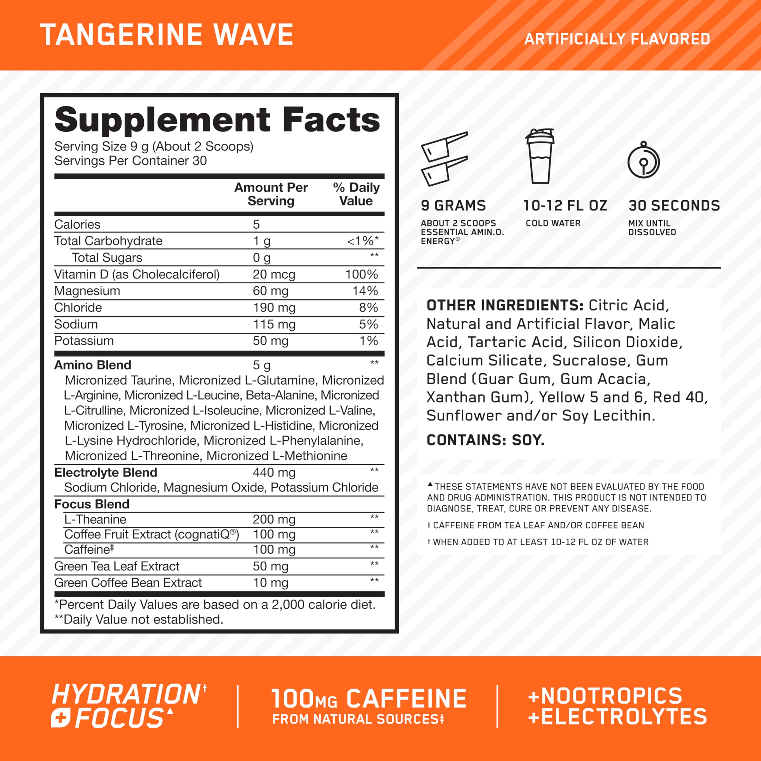 Optimum Nutrition Amino Energy two-scoop serving ready to mix.