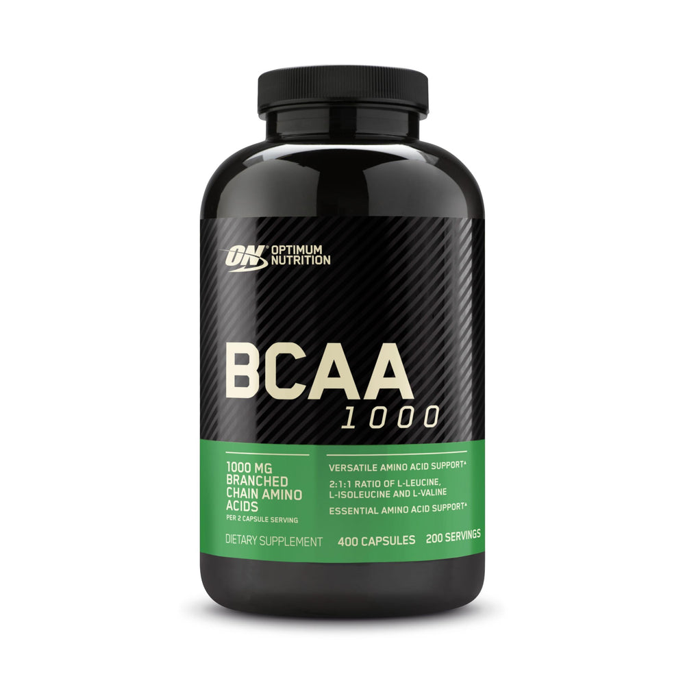 Optimum Nutrition BCAA 1000 capsules bottle front for easy post-workout support.