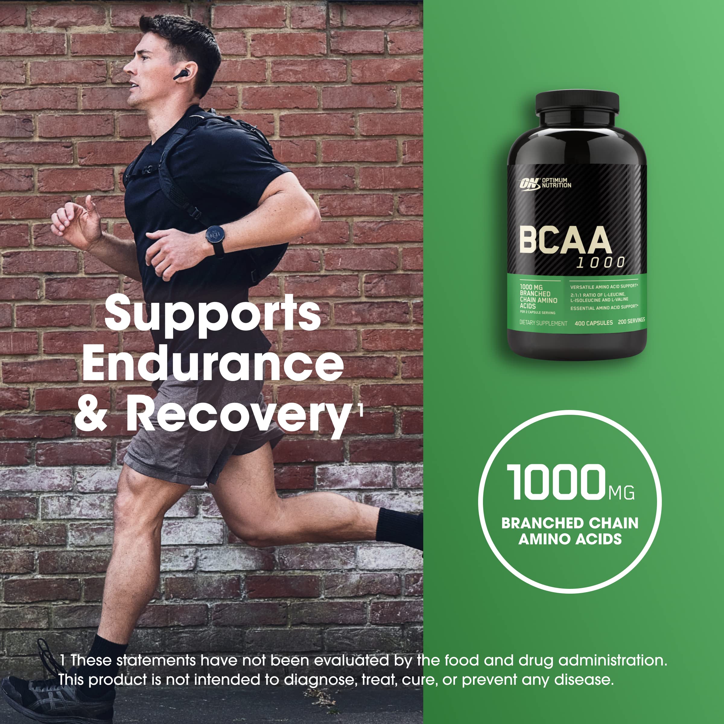 Optimum Nutrition BCAA 1000 capsules in hand for portable amino acid support.