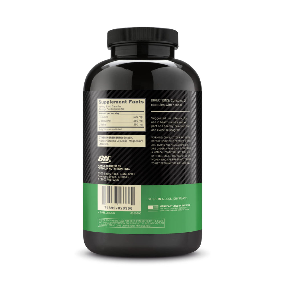 Optimum Nutrition BCAA 1000 capsules packaging display for on-the-go nutrition.