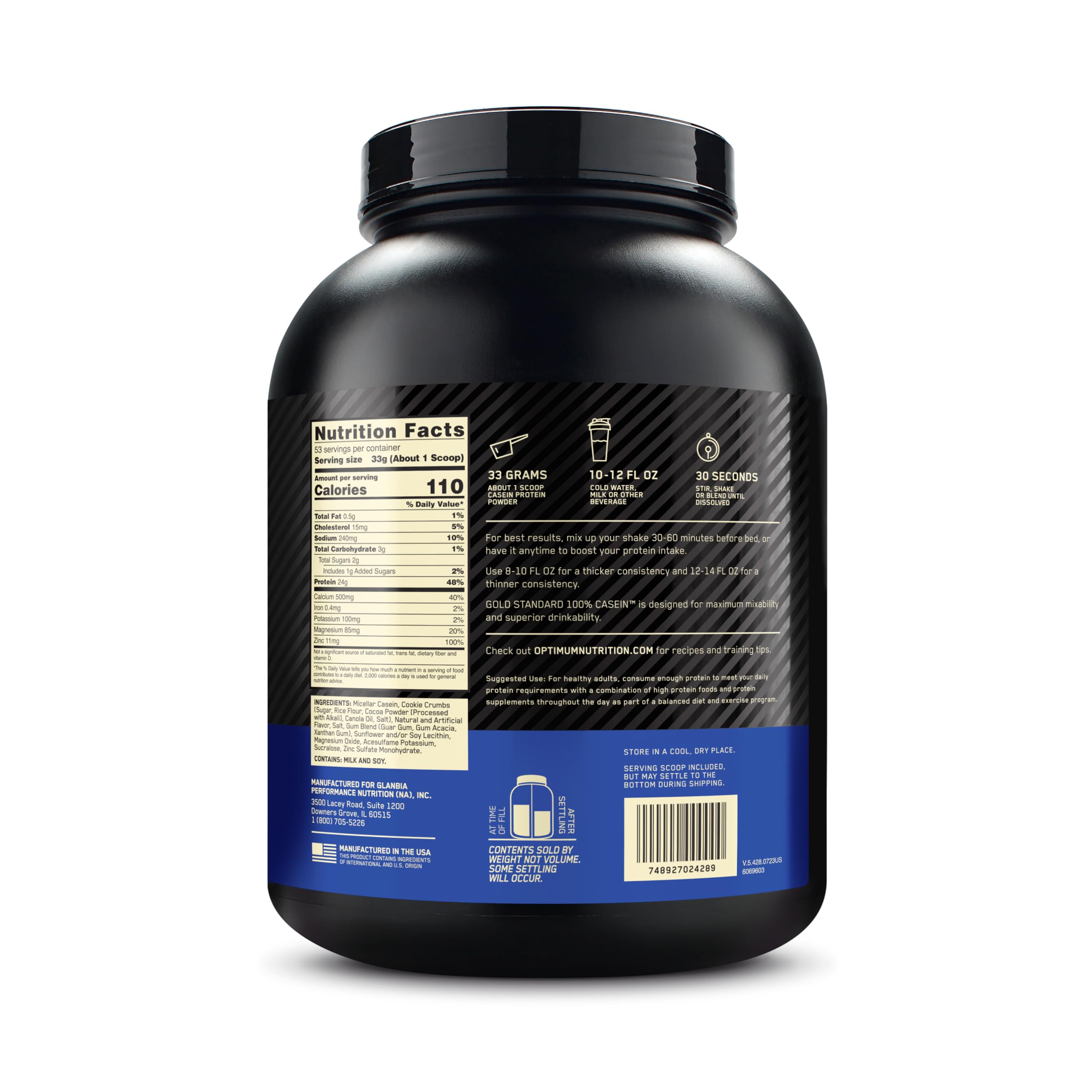Optimum Nutrition Casein ready in gym bag for post-workout protein.