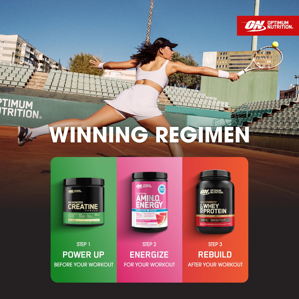 Clear Optimum Nutrition packaging and powder appearance for quality trust.
