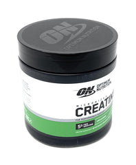Optimum Nutrition Creatine powder label close-up showing purity and ingredients