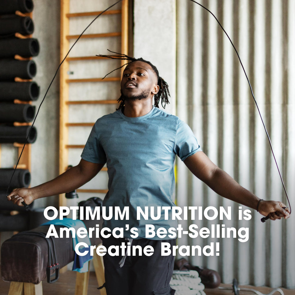 Micronized particles of Optimum Nutrition creatine powder for quick mixability.