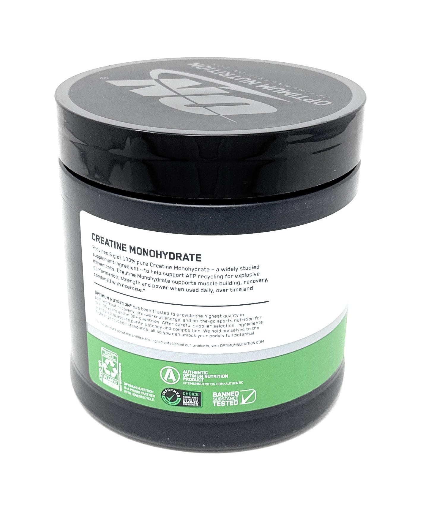 Optimum Nutrition Creatine monohydrate powder poured into glass for quick mix
