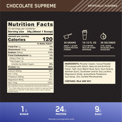 Optimum Nutrition Gold Standard micellar casein label with 24 g protein per serving.