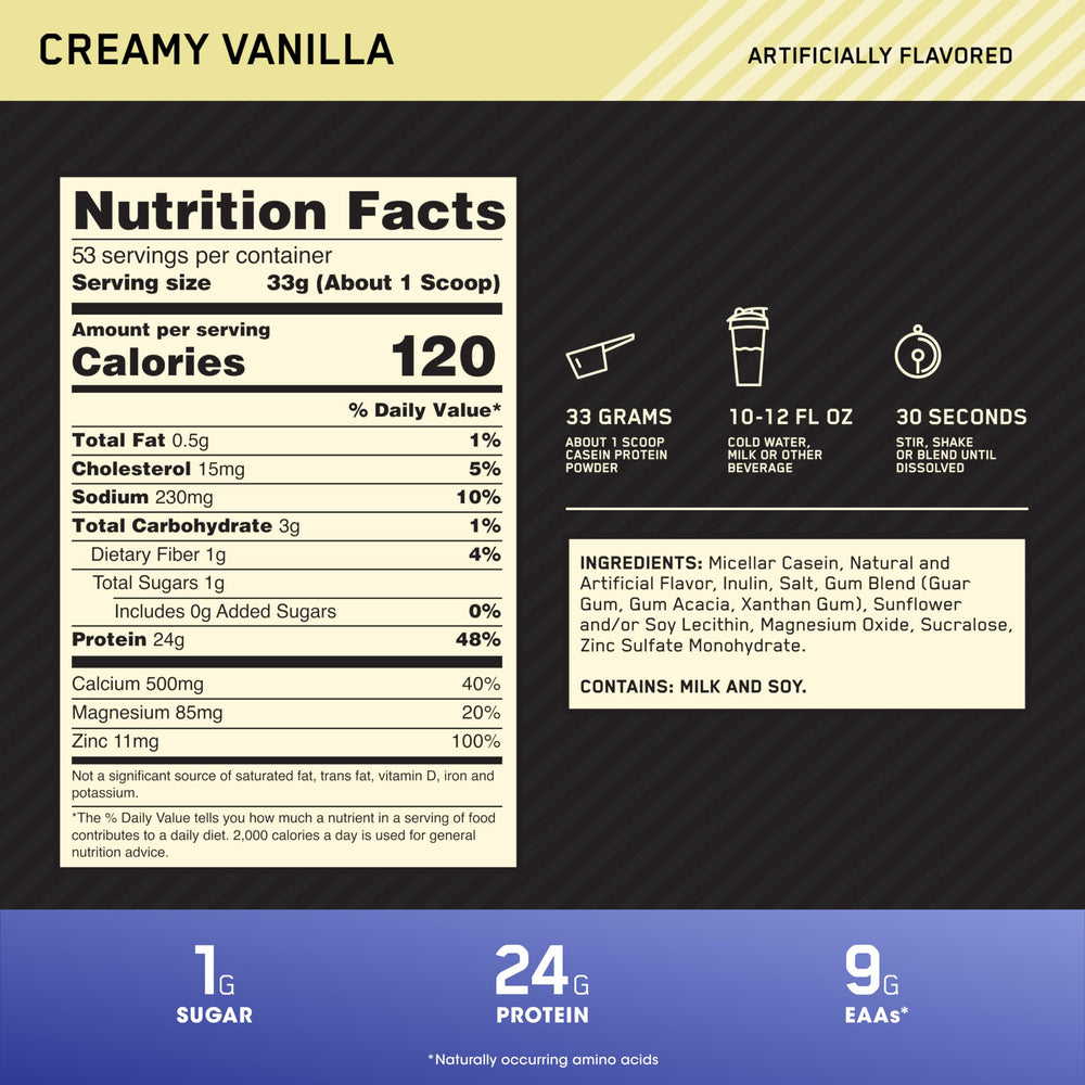 Micellar casein vanilla serving scoop showing portion control