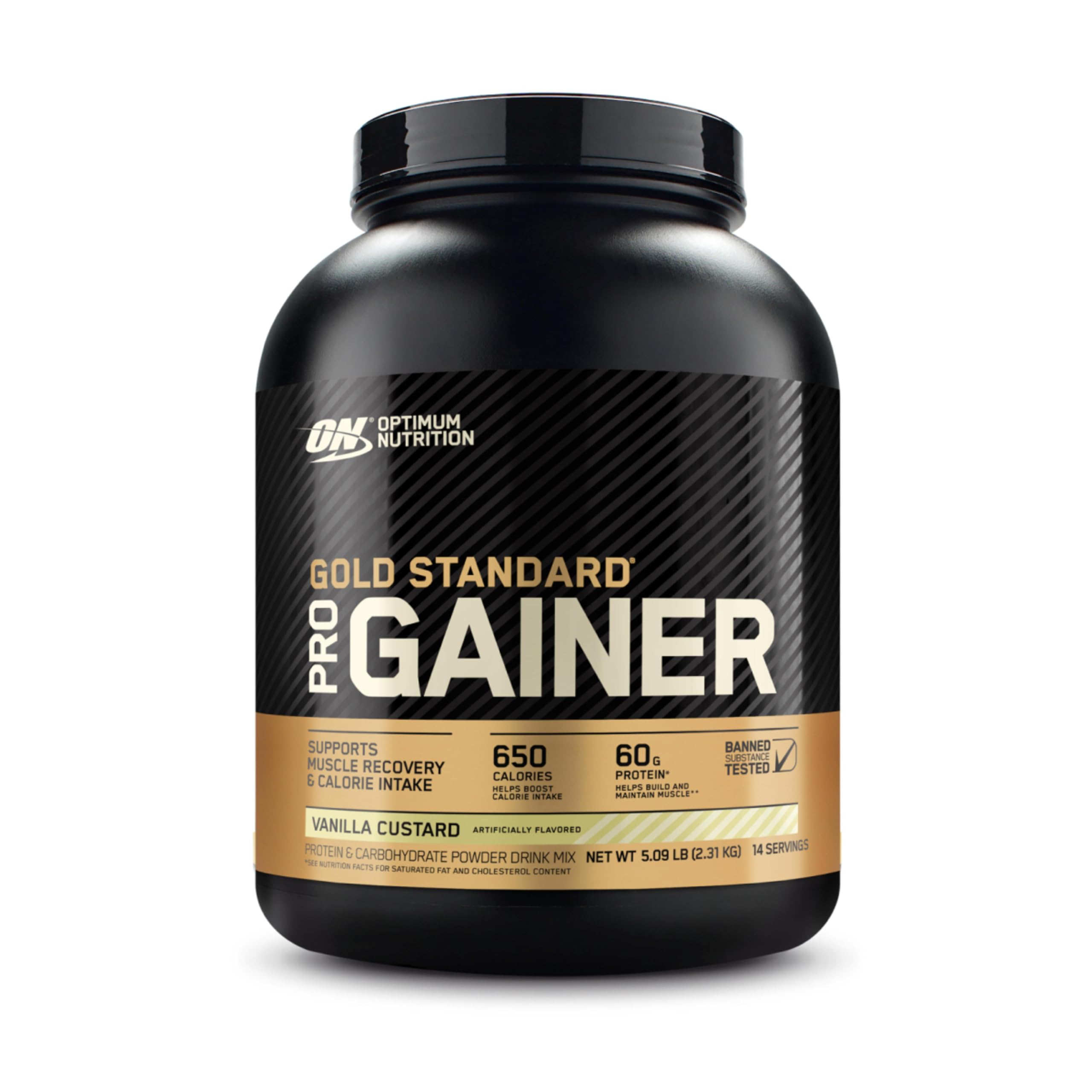 Optimum Nutrition Gold Standard Pro Gainer Vanilla Custard tub with creamy texture for post-workout fueling