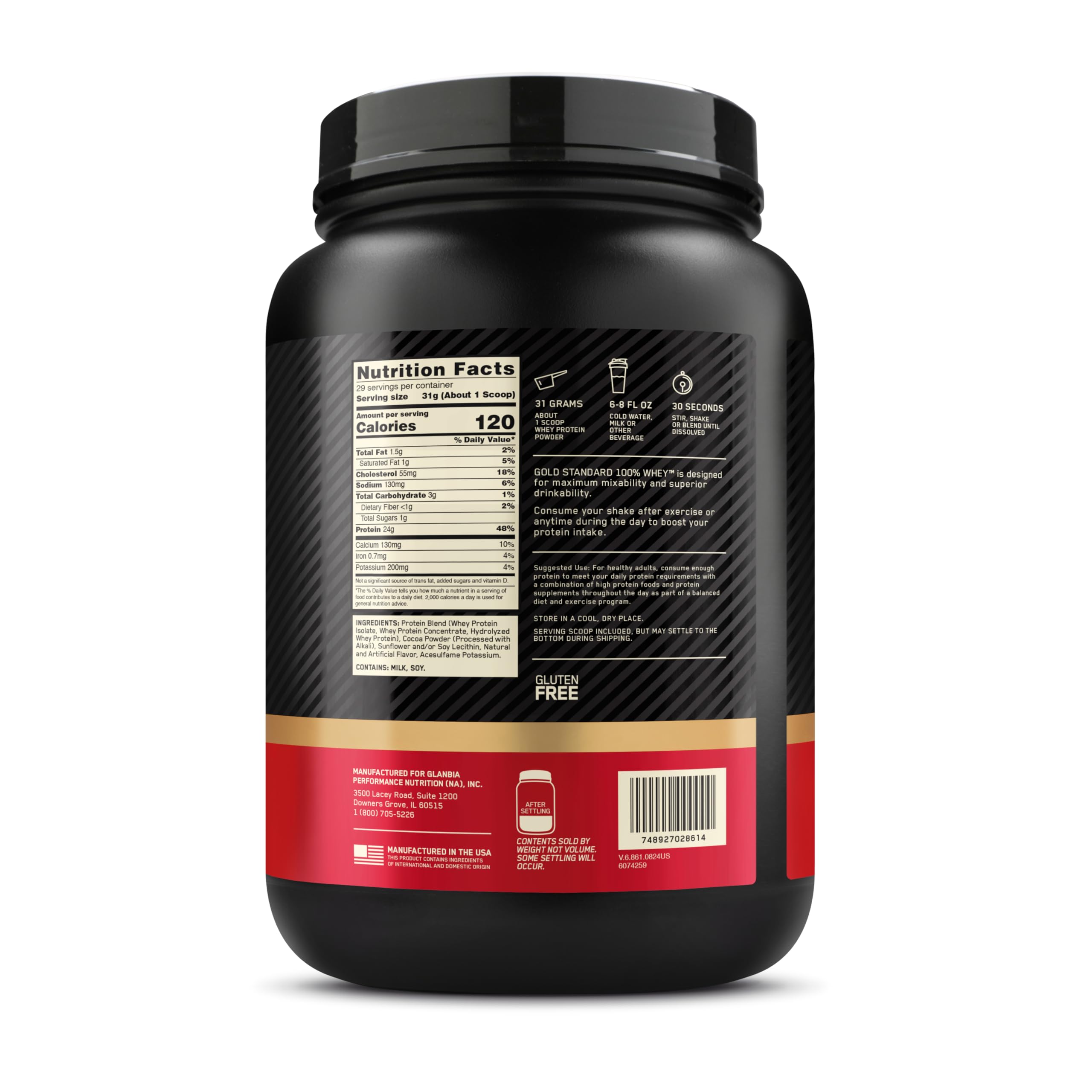 Optimum Nutrition Gold Standard Whey chocolate powder close-up