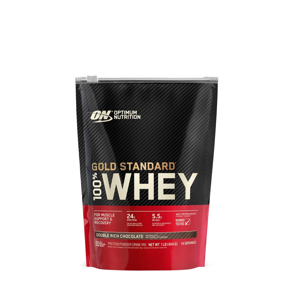 Optimum Nutrition Gold Standard whey Double Rich Chocolate bottle for convenient post-workout protein