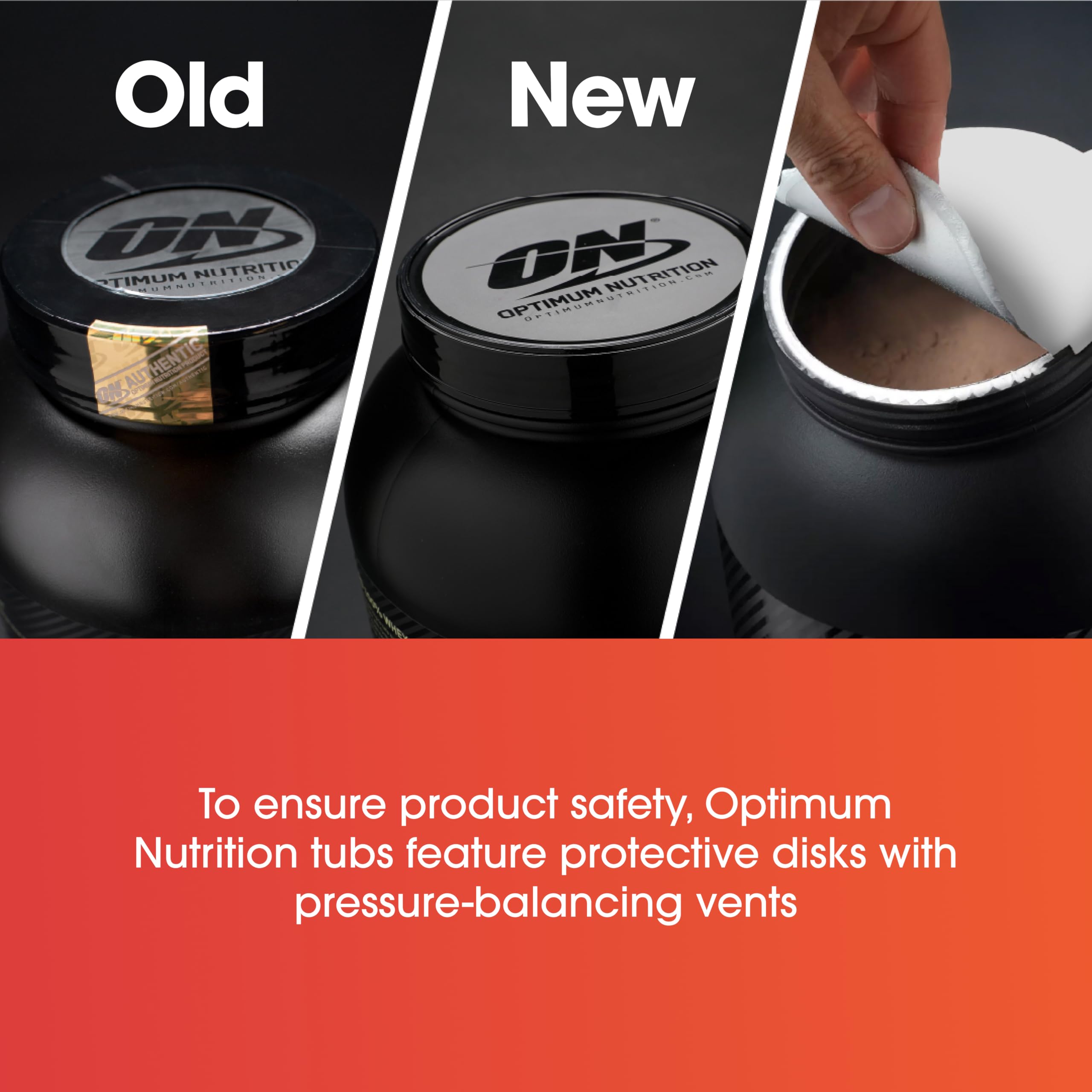 Optimum Nutrition Gold Standard label close-up emphasizing whey protein ingredients.