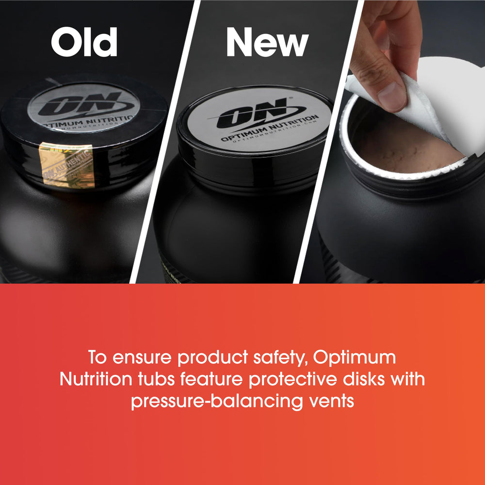 Optimum Nutrition Gold Standard label close-up emphasizing whey protein ingredients.