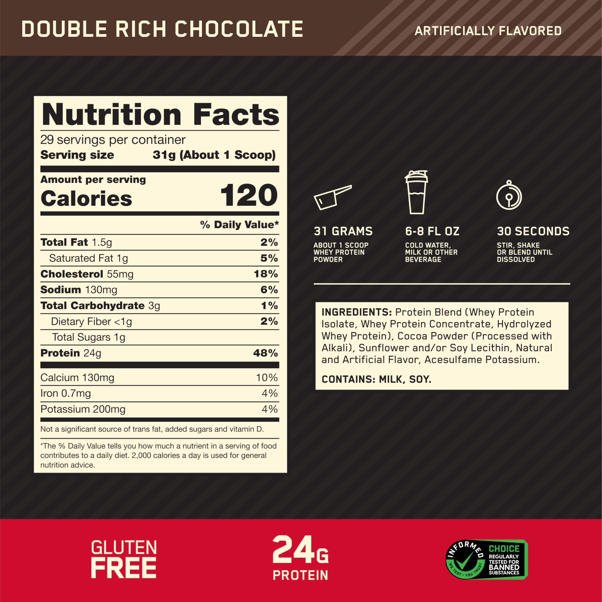 Optimum Nutrition Gold Standard Whey scoop for easy measuring