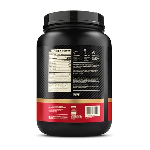 Assorted flavors of Optimum Nutrition Gold Standard whey on display