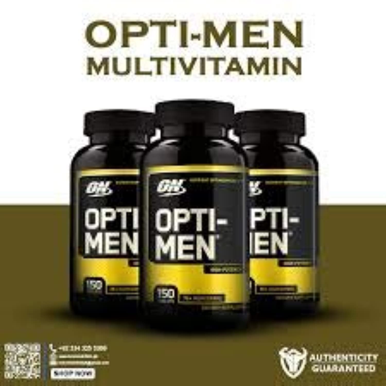 Optimum Nutrition Opti-Men bottle demonstrates dosing with three meals for daily use.