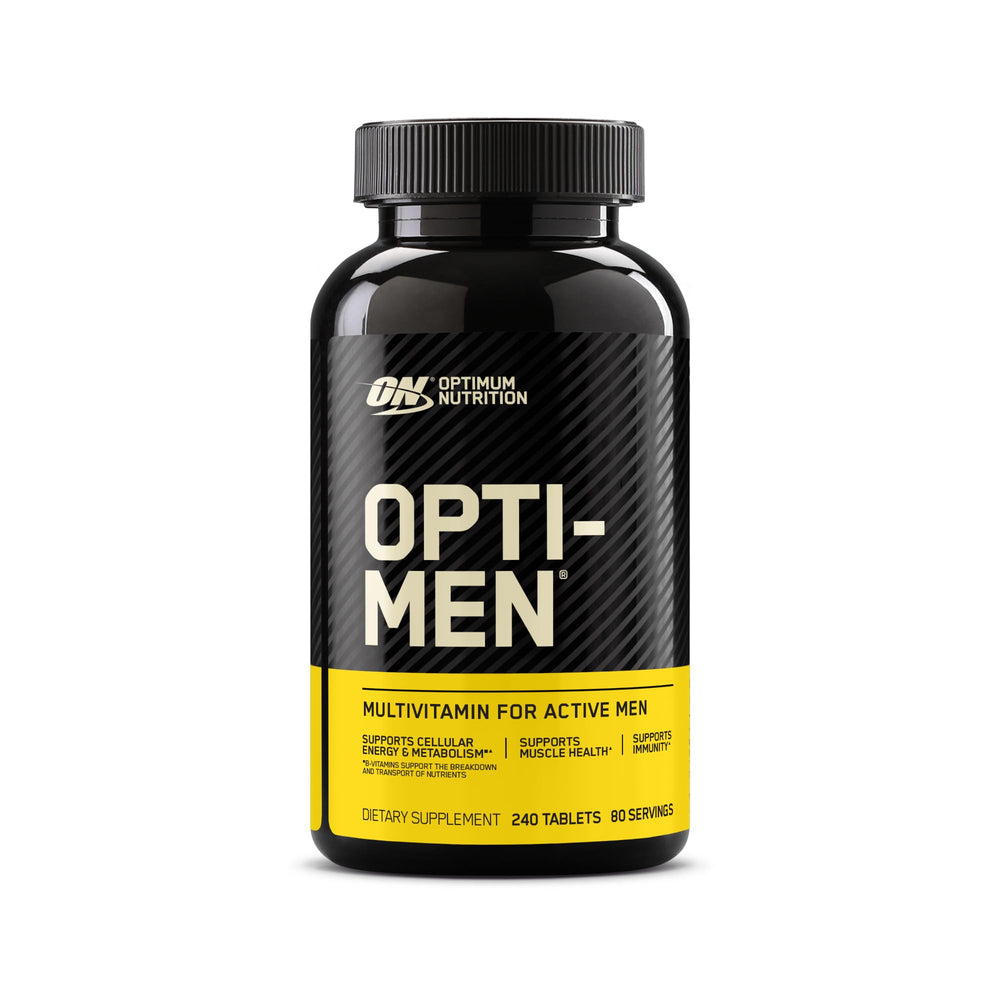 Optimum Nutrition Opti-Men bottle front featuring 240 tablets for everyday immune support