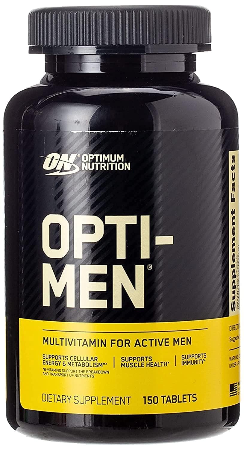 Optimum Nutrition Opti-Men bottle front showing a 150-count supply for daily use.