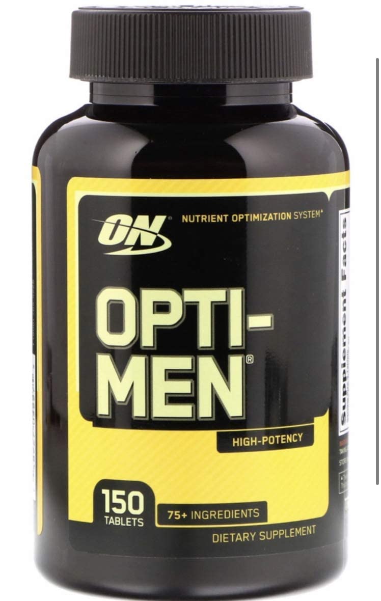Optimum Nutrition Opti-Men bottle on a kitchen counter ready for daily routine.