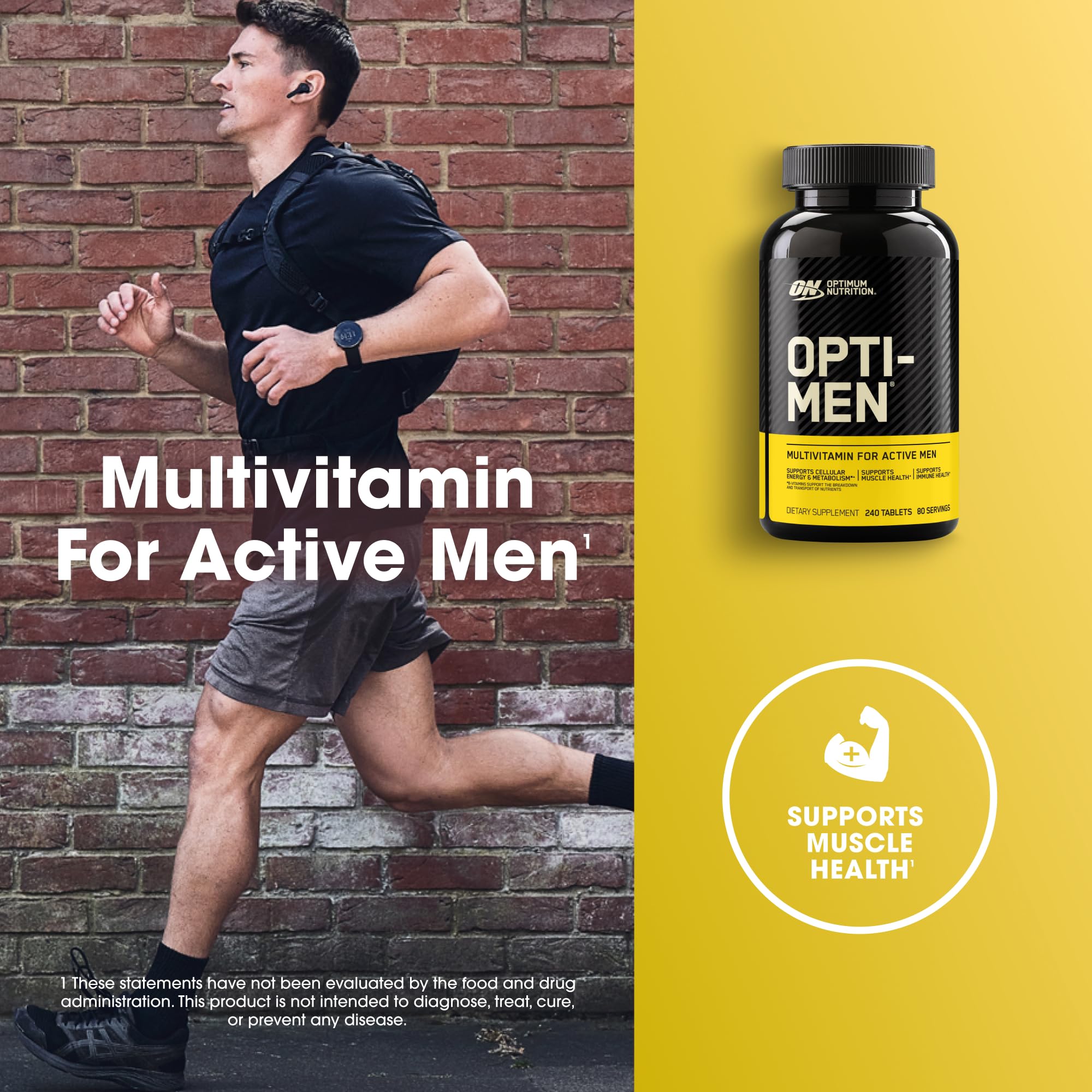 Optimum Nutrition Opti-Men tablets close-up ready for daily consumption
