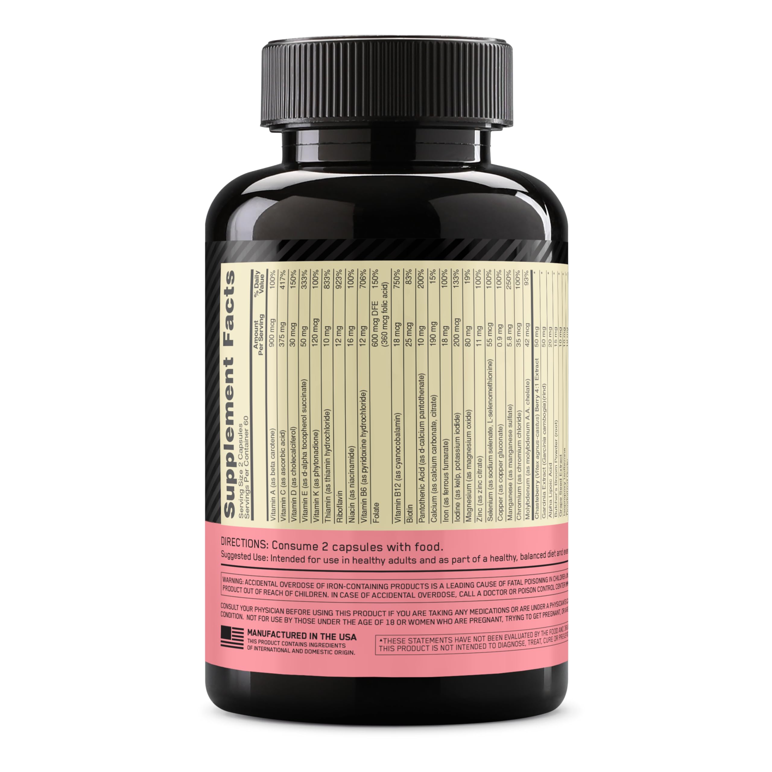 Optimum Nutrition Opti-Women iron and folate closeup for daily nutrient support.