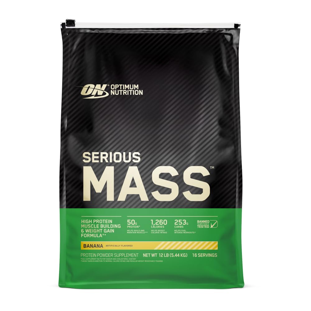 Optimum Nutrition Serious Mass banana shake for post-workout calories and recovery
