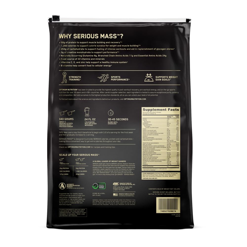 Optimum Nutrition Serious Mass banana flavor mass gainer for workouts