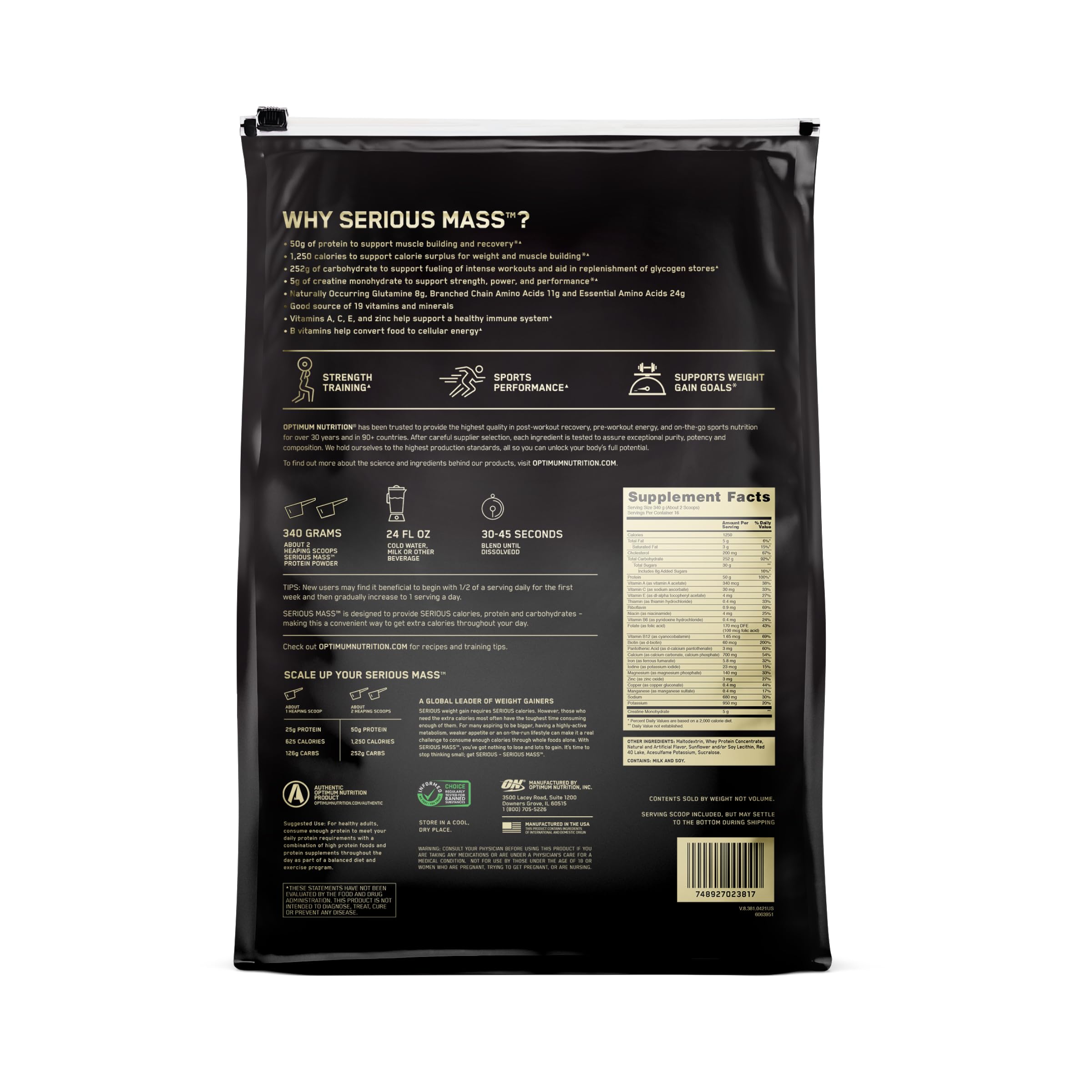 Optimum Nutrition Serious Mass shaker ready for post-workout shake.