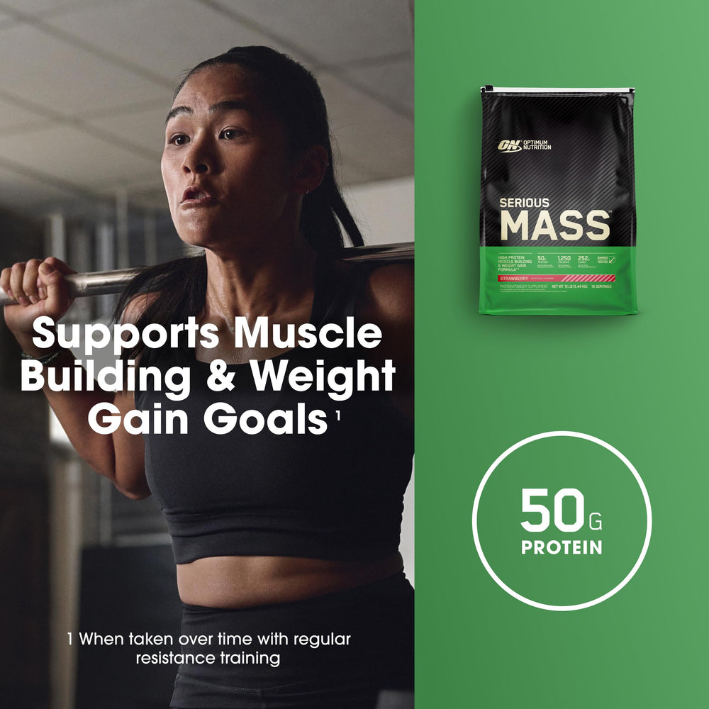 Optimum Nutrition Serious Mass strawberry nutrition facts show 25 vitamins and minerals.