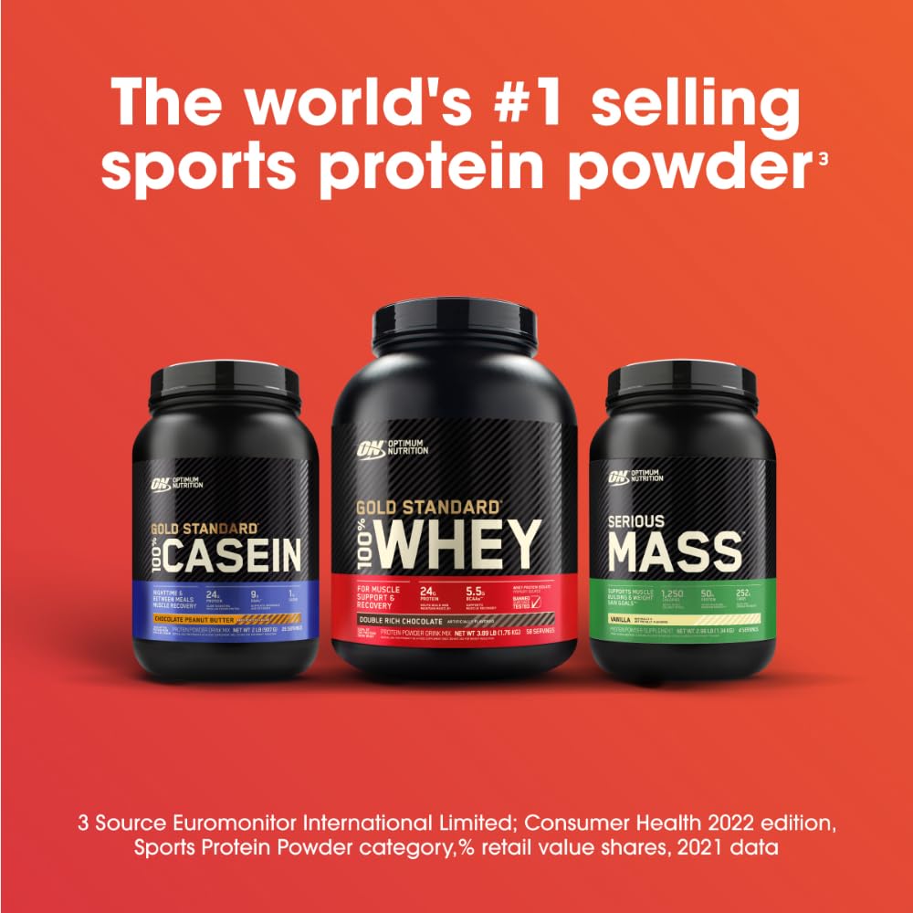 Optimum Nutrition Serious Mass vanilla shake poured into glass