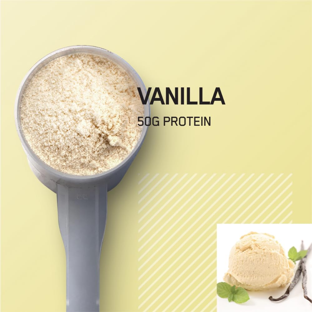 Optimum Nutrition Serious Mass vanilla pour demonstrating shake preparation and convenience