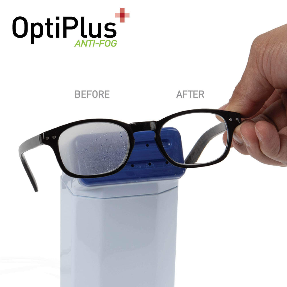 OptiPlus device screens cleaning solution for fog-free viewing.