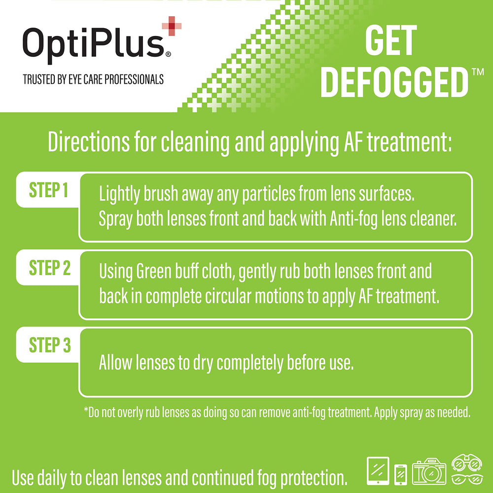OptiPlus microfiber cloth for streak-free glasses and screen cleaning.