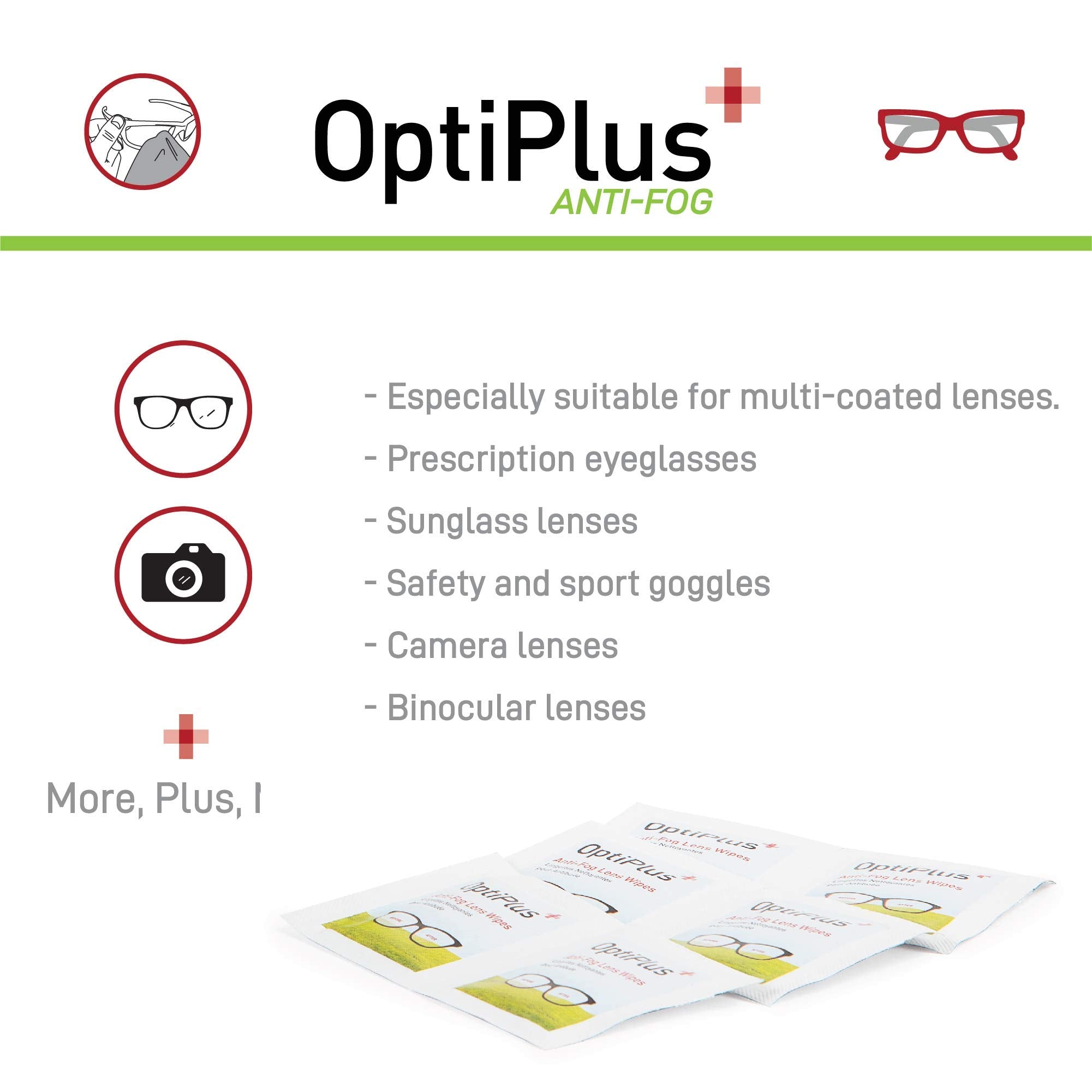 OptiPlus quick-dry wipes work on all coated lenses for everyday use
