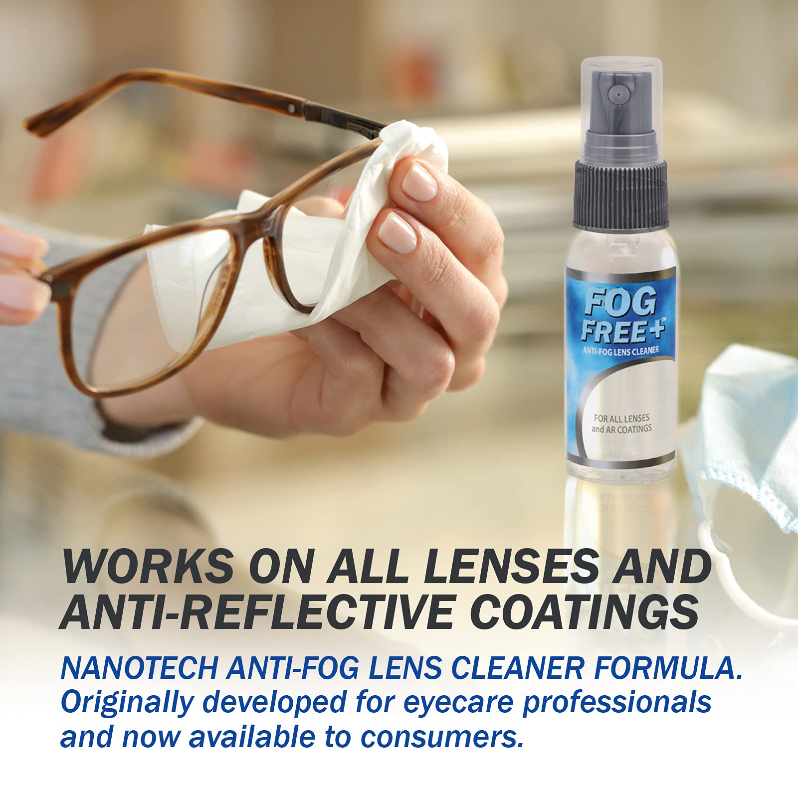 OptiSource Fog Free Plus safe on AR coatings and various eyewear.