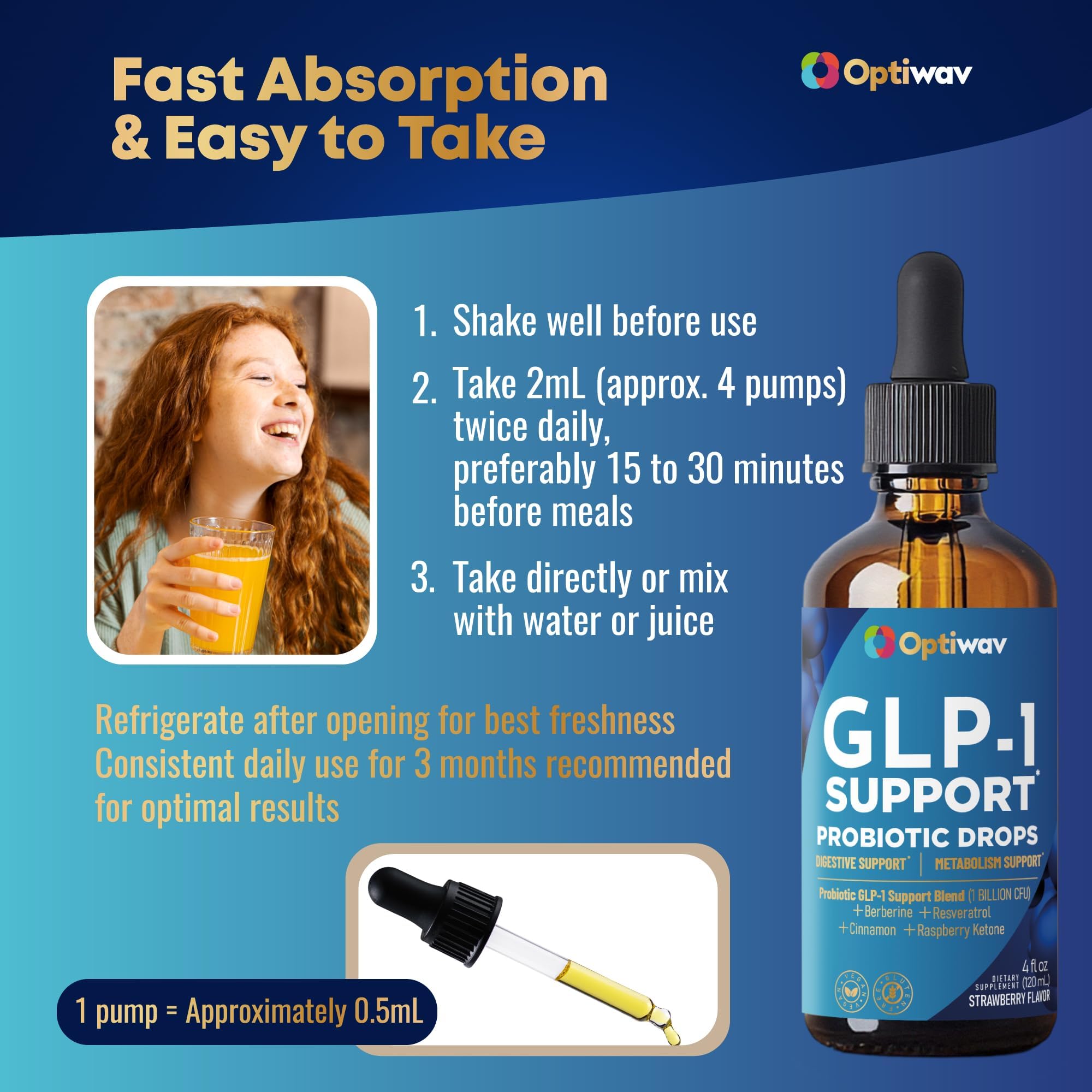 OptiWav GLP-1 Support digestive balance scene suggesting energy regulation benefits