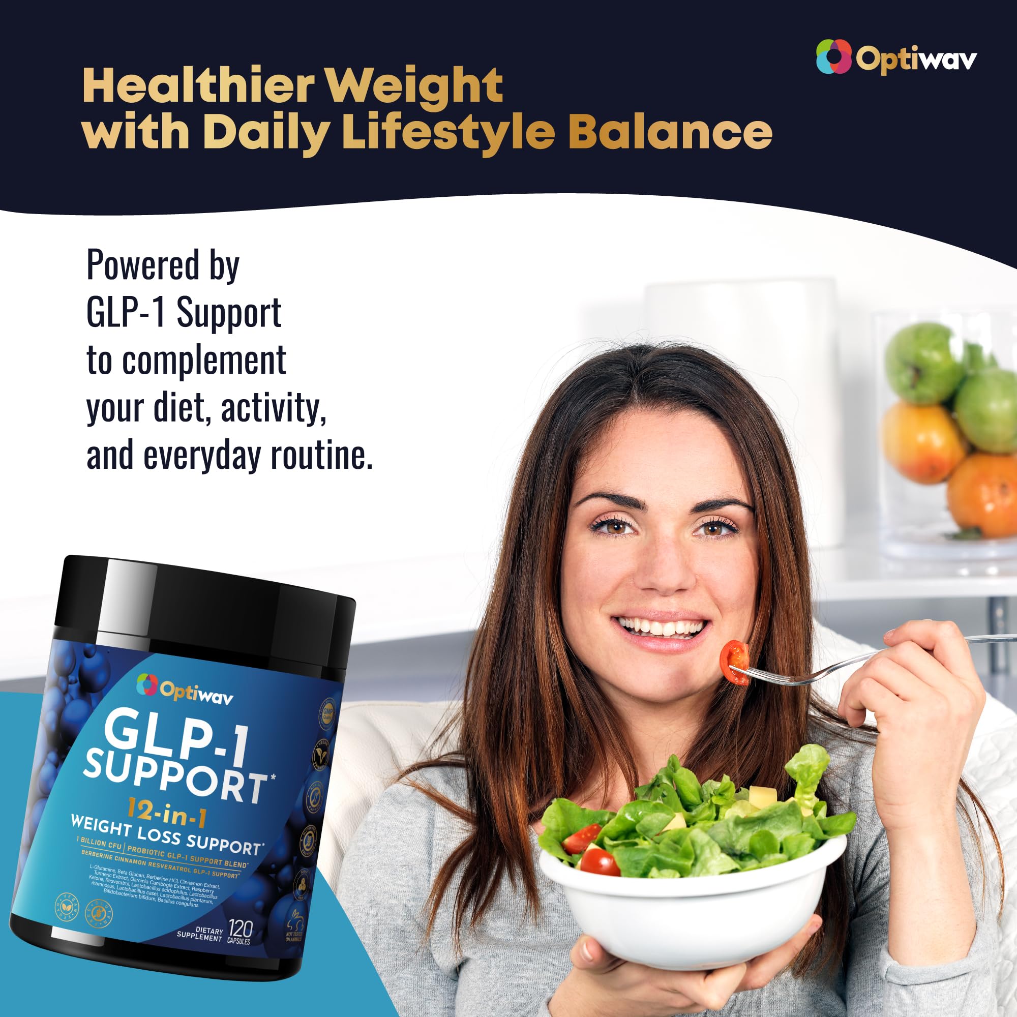 Optiwav GLP-1 Support lifestyle-use scenario before meals.