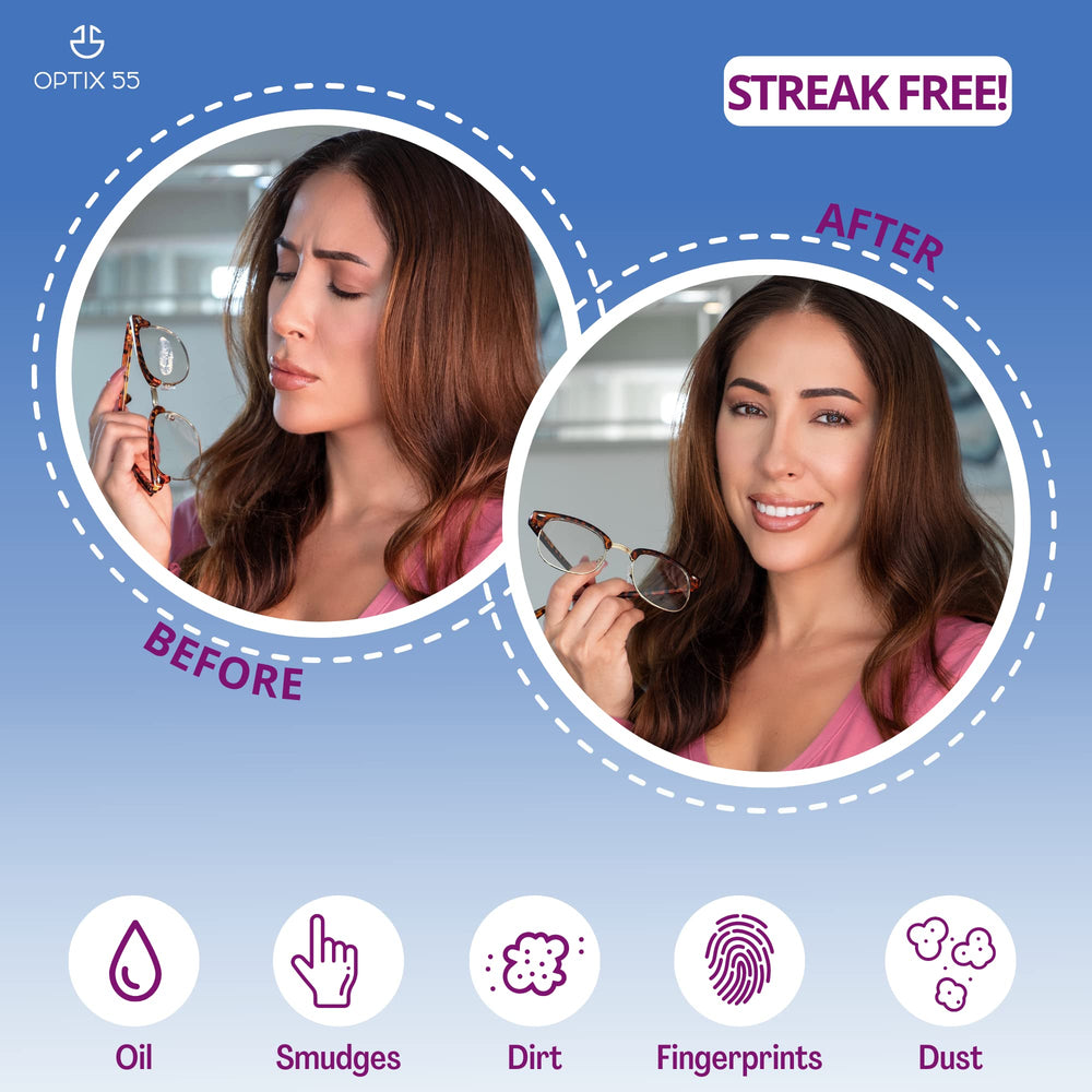 Streak-free cleaning process with Optix 55 lens spray.