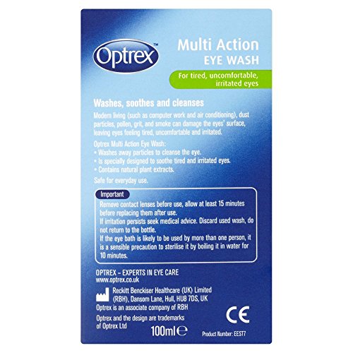 Optrex Enjuague Ocular Multi-acción, equilibrio de pH para limpieza suave.