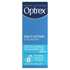 Optrex Multiaction Eye Wash bottle pouring to rinse and refresh eyes