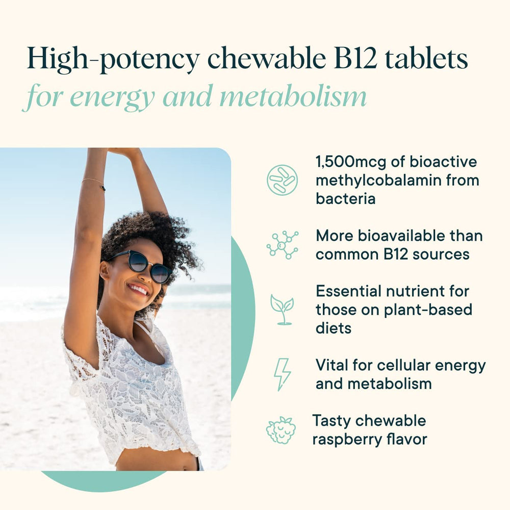 Ora Organic B12 1500mcg chewable tablet, easy daily use.
